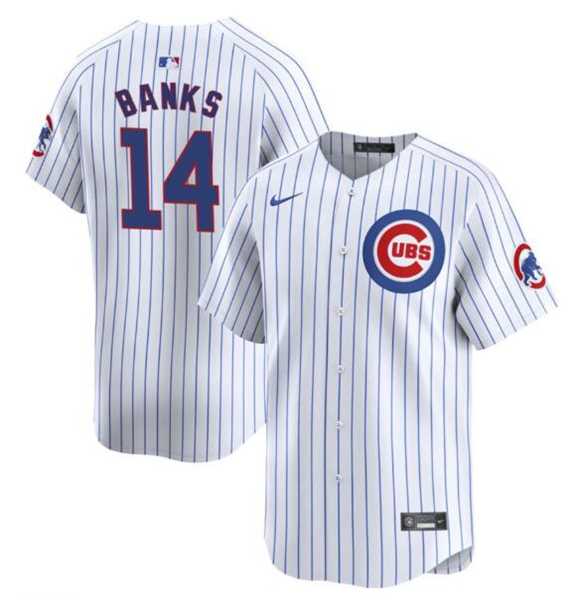 Men's Chicago Cubs #14 Ernie Banks White Cool Base Stitched Baseball Jersey Dzhi